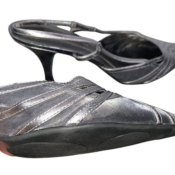 Enzo Angiolini Silver leather basket mesh weave Slingback Pointed Toe Heels - Picture 13 of 13